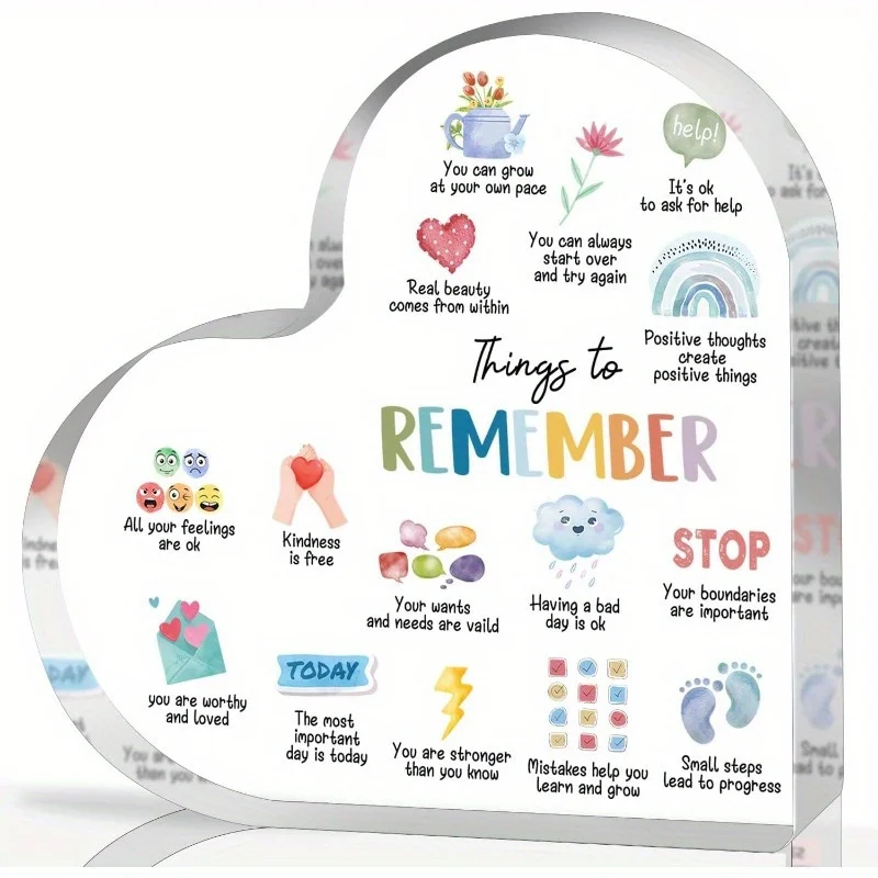 Panneau d'affirmations positives en forme de cœur en acrylique, cadeau pour la santé mentale, décoration de bureau pour la pleine conscience, panneau pour conseiller scolaire, thérapie