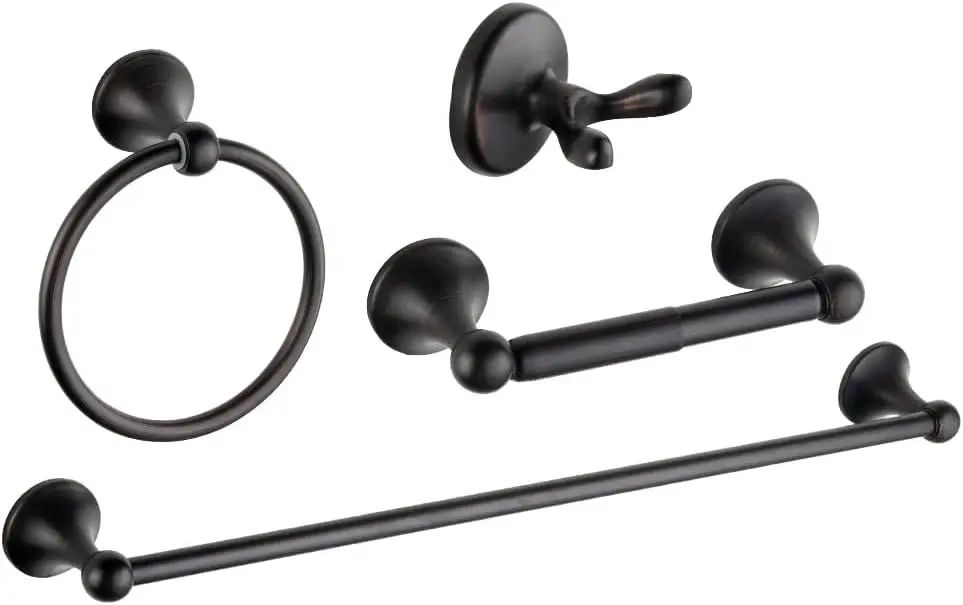 

4-Piece Bathroom Set: Adjustable Towel Bar, Ring, TP Holder, Hook - Oil Rubbed Bronze