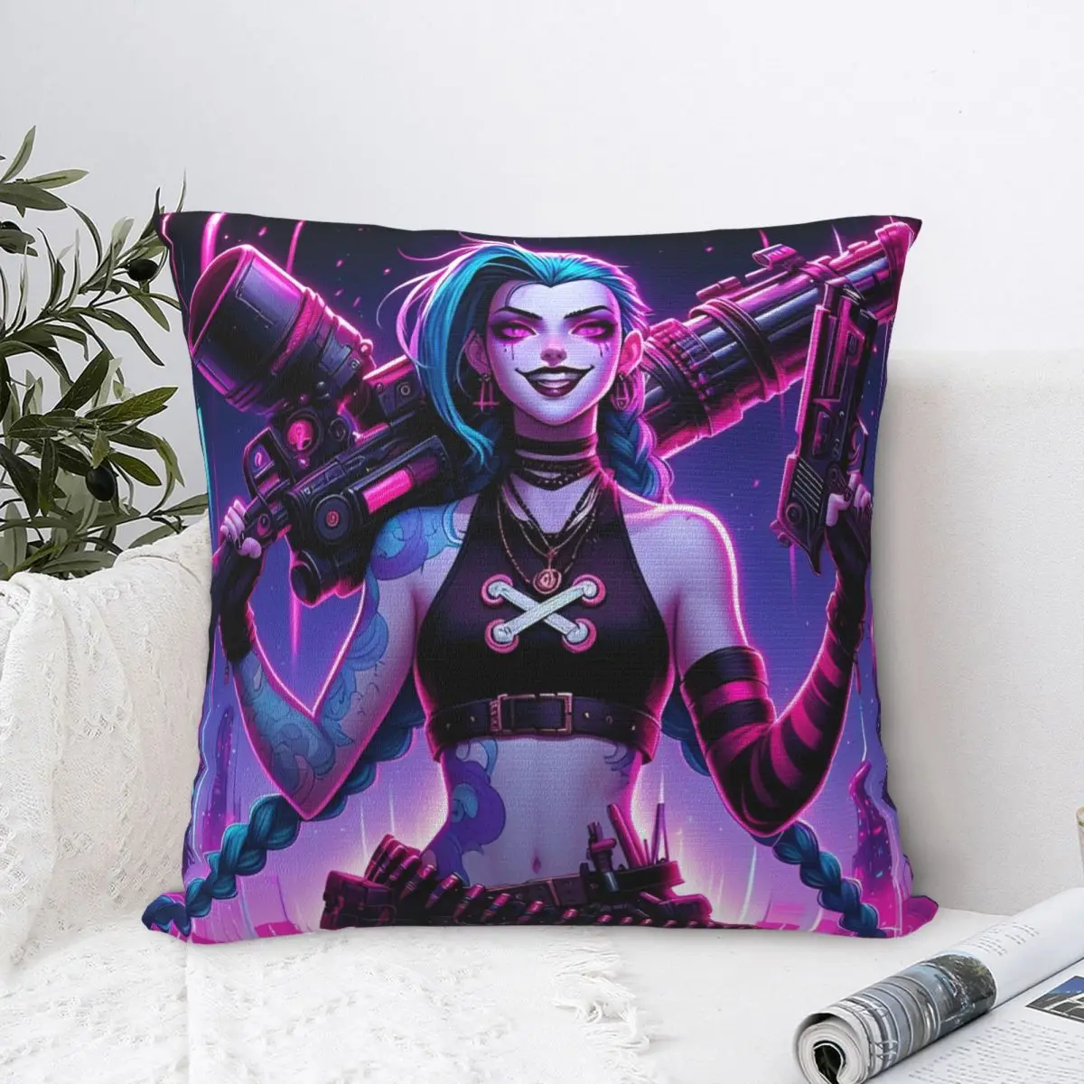 Jinx Pillowcase Polyester Cushion Cover Decoration Arcane League Battle Game Legends Throw Pillow Case Cover Car Square 40*40cm