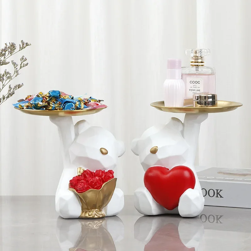 

Entrance Shoe Cabinet Key Storage Tray Resin Heart-shaped Rose Geometric Bear Statue Tray Home Living Room Office Desktop Decor