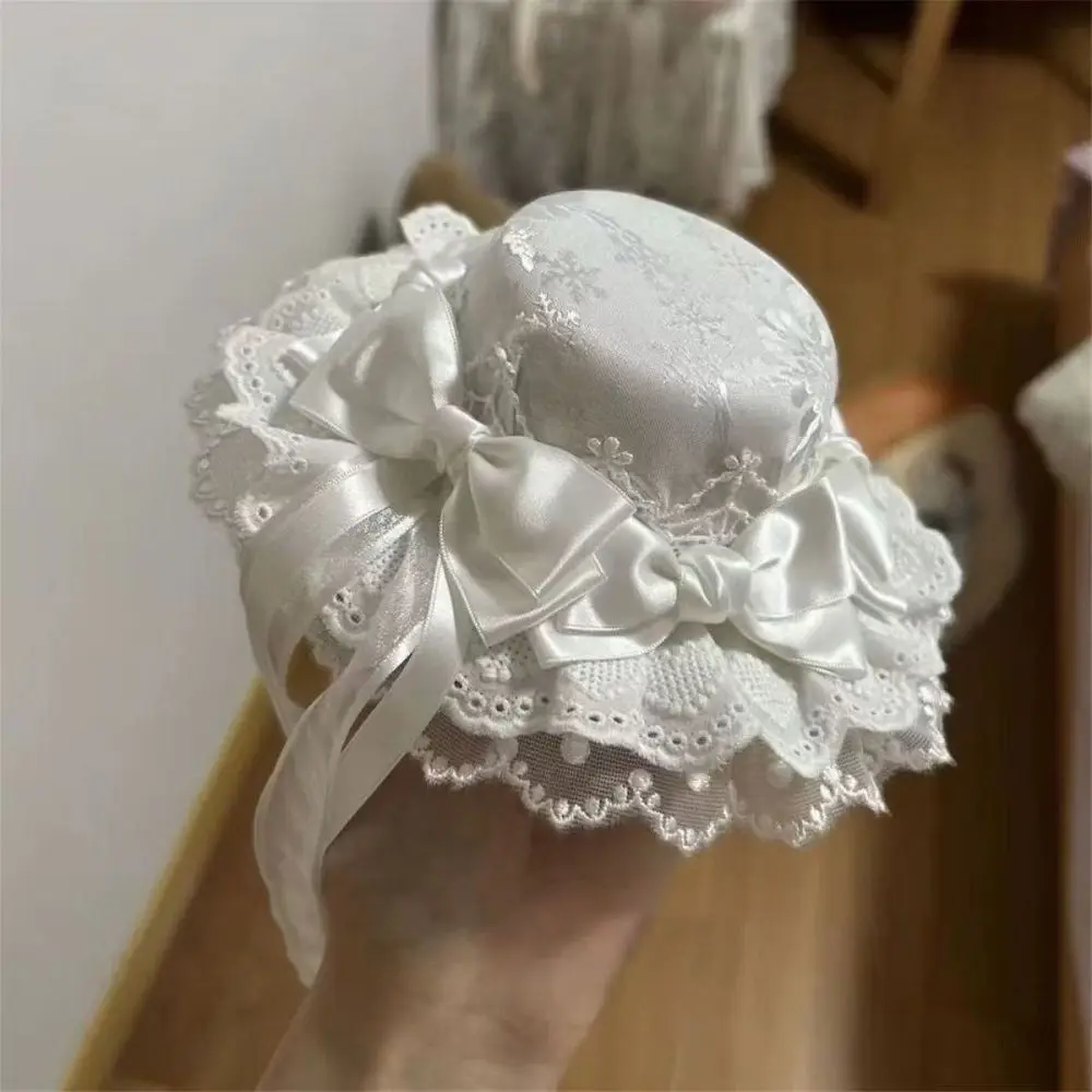Kawaii Bowknot Mini Top Hat Fascinator Vintage Lolita Hair Cap Elegant Exquisite Costume Hair Accessory Cosplay