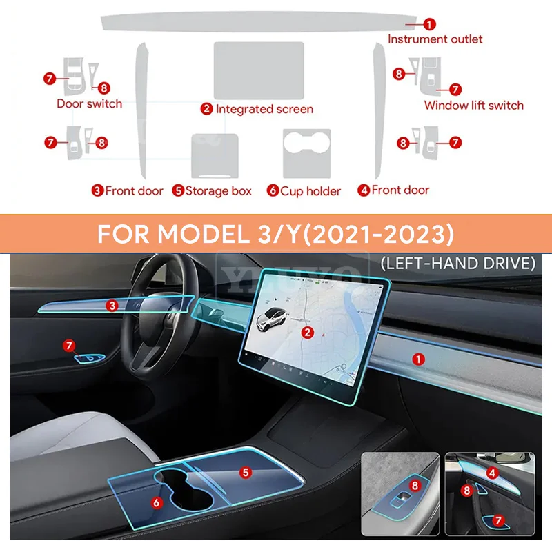 

PPF for Tesla Model 3 Y 2021-2023 Full Set Interior Paint Protection Clear Film TPU Screen Car Accessories Anti Scratch