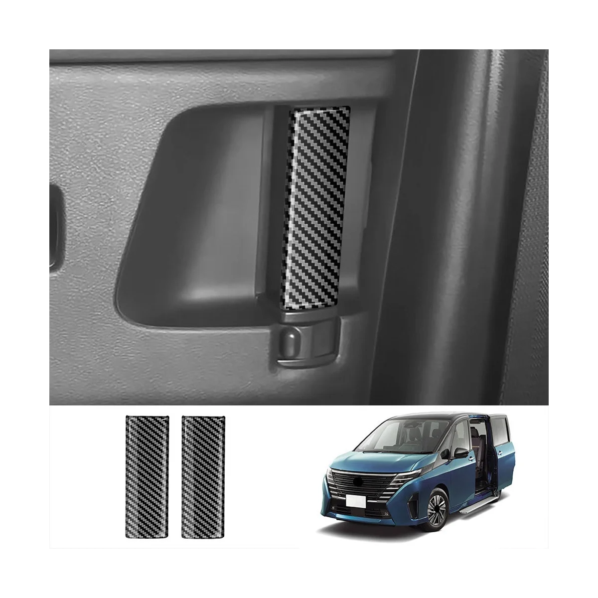 Car Carbon Fiber Pattern Middle Interior Door Handle Frame Panel Trims Sticker for Nissan SERENA C28 2022-2023