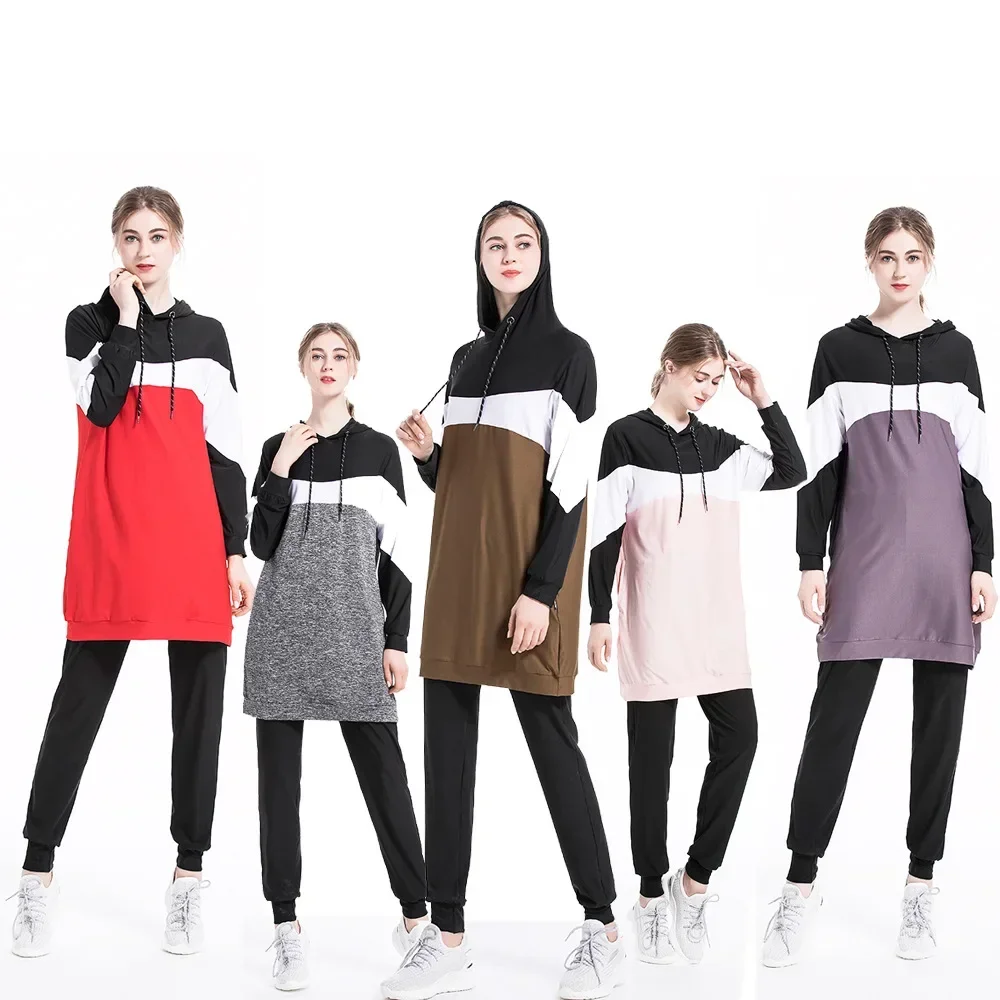 

Арабские мусульманские костюмы из 2 предметов, спортивный костюм, толстовки, женский свитшот, топ и брюки, весна 2020, спортивная одежда с капюшоном для бега, комплекты костюмов