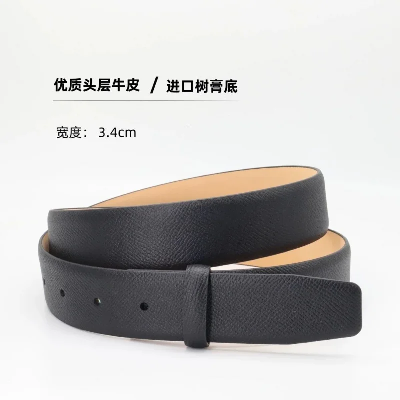 High-End Genuine Leather Belt for Men - 3.4cm Width, No Buckle, Vegetable-Tanned, Compatible with Montblanc & Ferragamo Style 8-