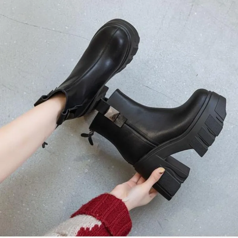 11cm New Genuine Leather Autumn Women High Brand Increase Casual Ankle Boots Platform Wedge Pumps Heels Shoes Winter ZIP Booties