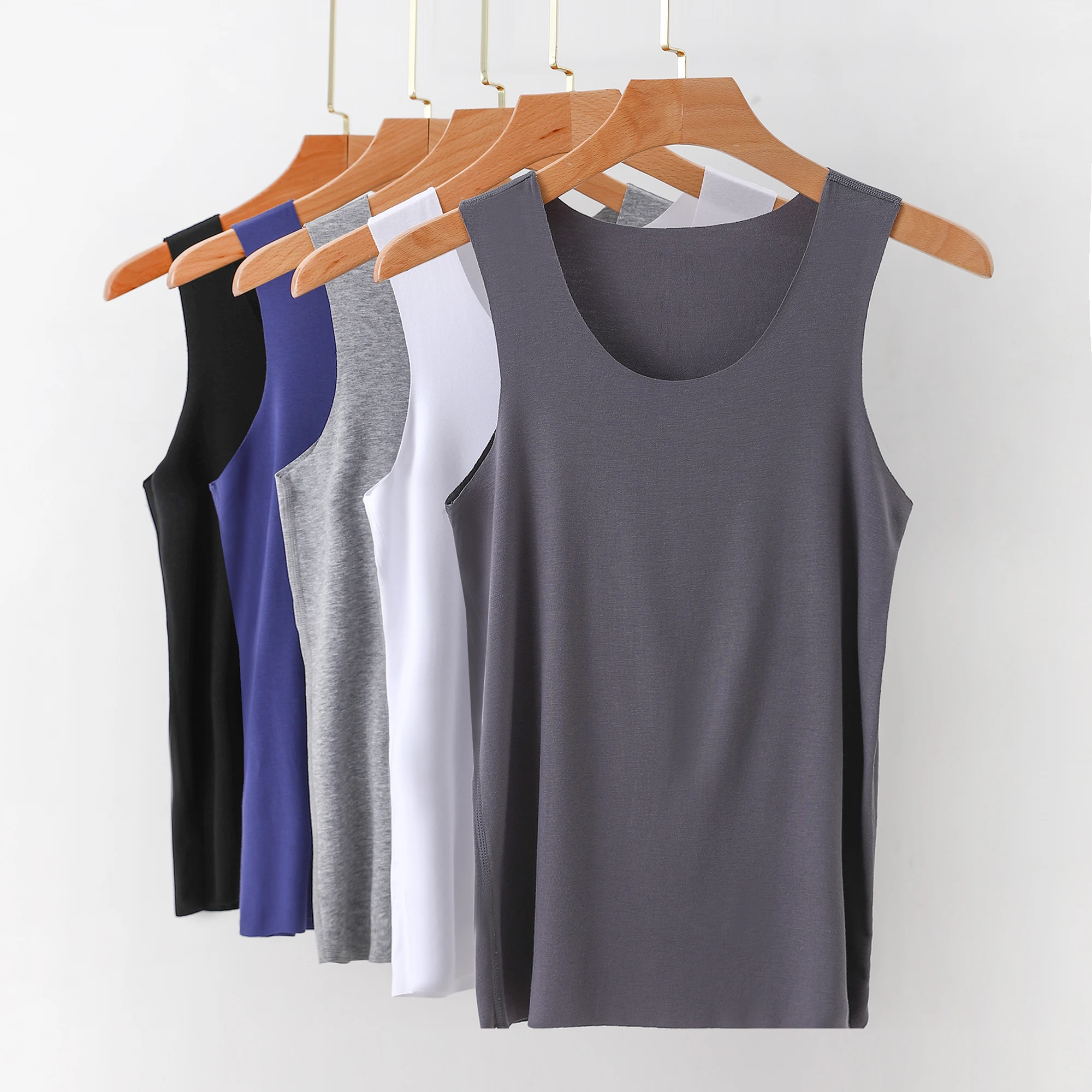 Modal Men's Tank Top Summer Thin round Neck  Color Sweatshirt Large Size Loose White Sleeveless T-Shirt Casual Base Layer