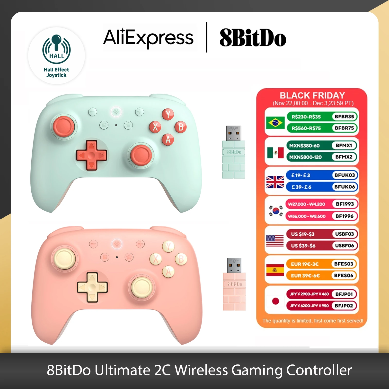 8BitDo - New Ultimate 2C Wireless 2.4G Gaming Controller with Hall Effect Joystick for PC Steam Deck Raspberry Pi Android