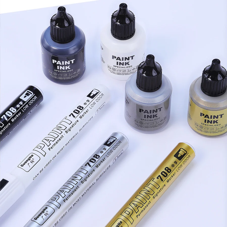 Permanent Signature Art Paint Markers Waterproof Oil-based Can Add Ink White/Black/Silver/Gold Touch-up Paint Tire Graffiti Pens