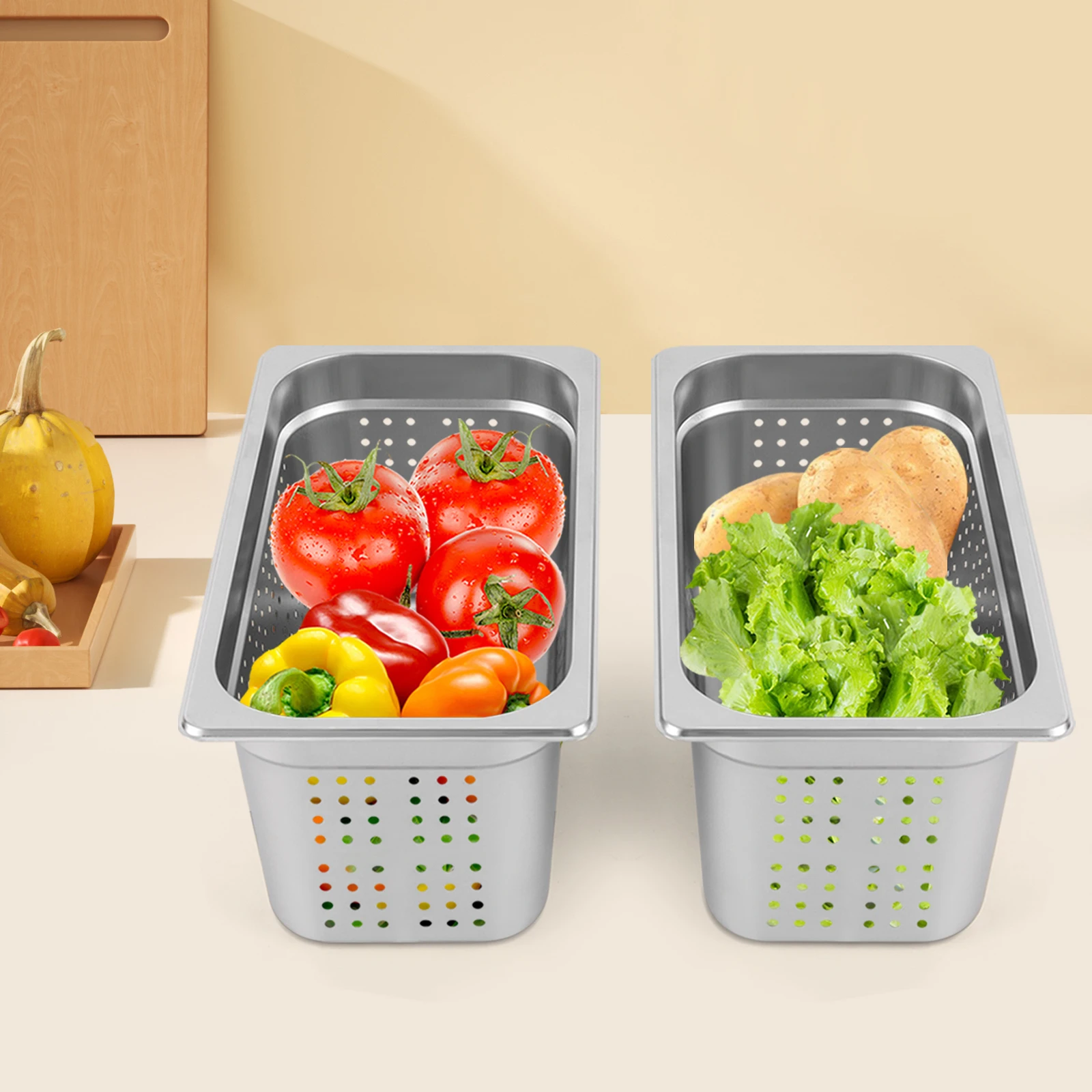 

2-Pack 1/3 Size 6 Inch Deep Anti-Jam Perforated Stainless Steel Steam Table Pan for Catering and Food Service