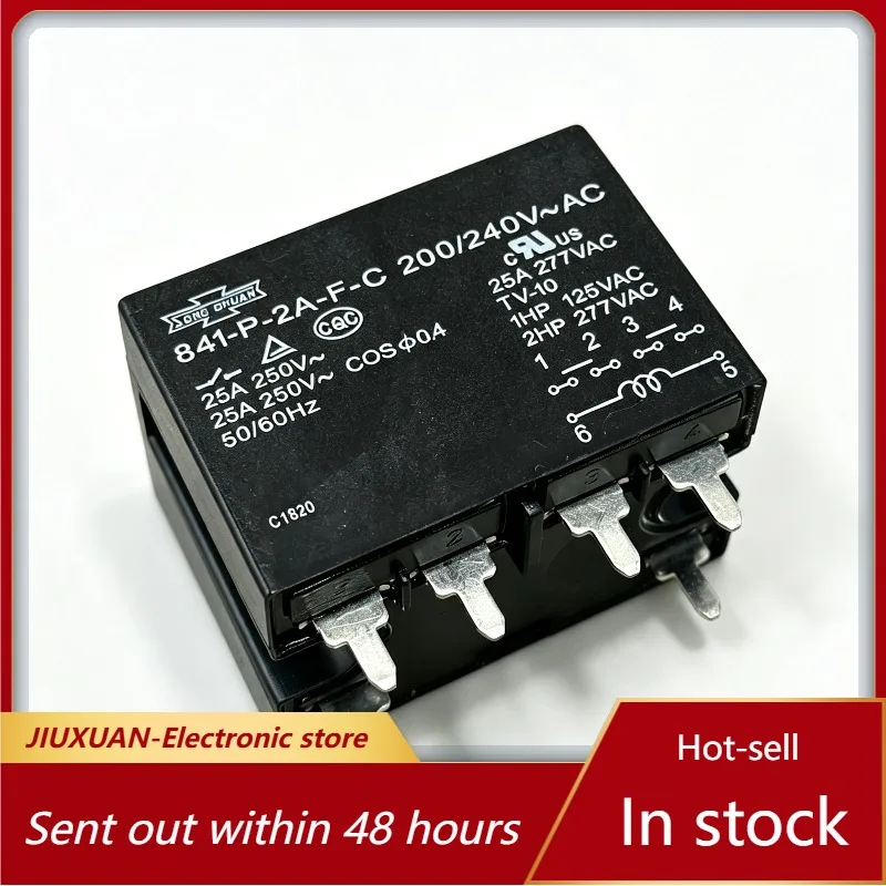 New 1pcs/lot 841-P-2A-F-C 200-240VAC Electromagnetic Relay 25A 6 Pins DPST AC Coil Power Control Relay