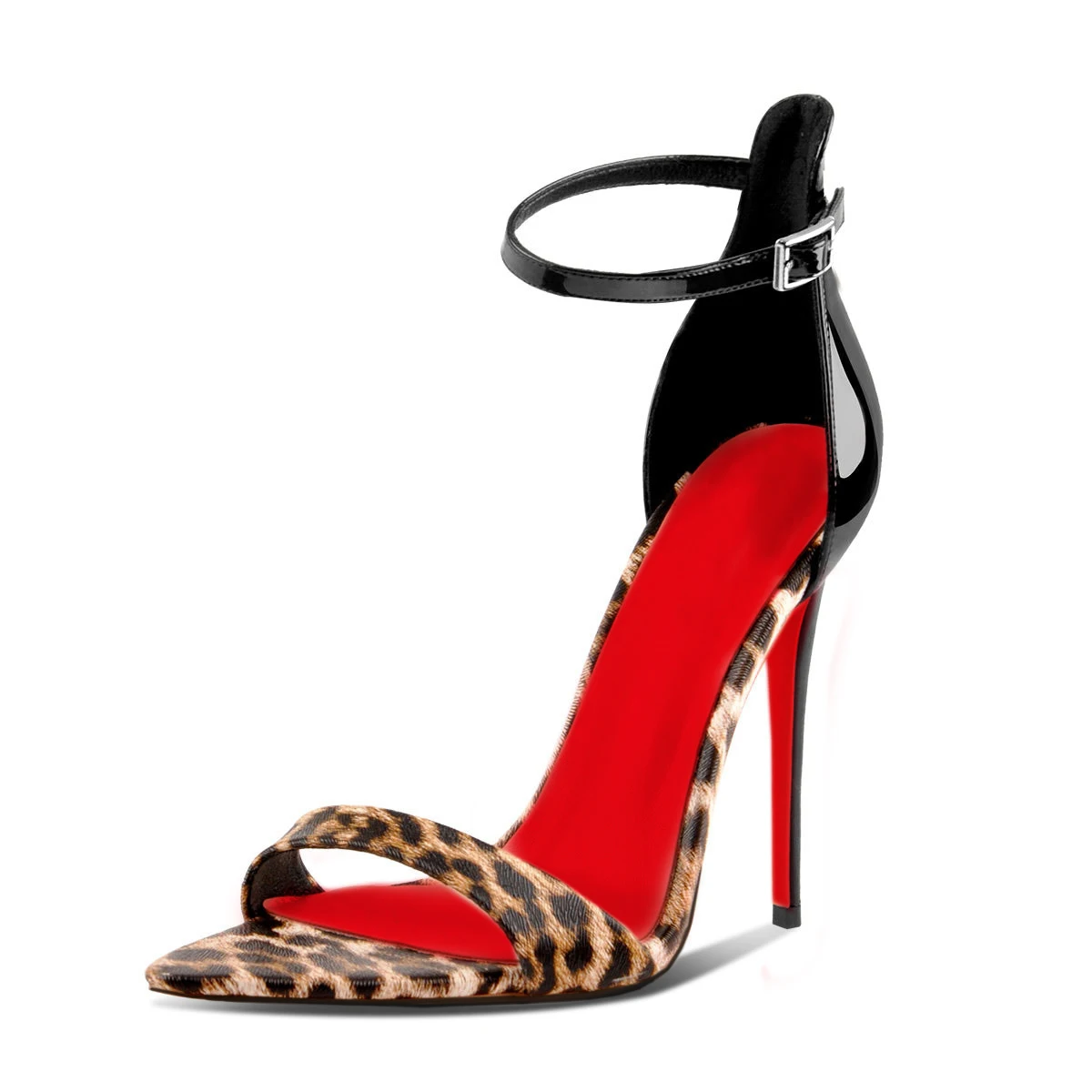 12cm High Heeled Sandals,Sexy Leopard Summer Shoes,Open Toe,Cover Back Ankle Buckle Strap,Customized Colors and Height 16cm