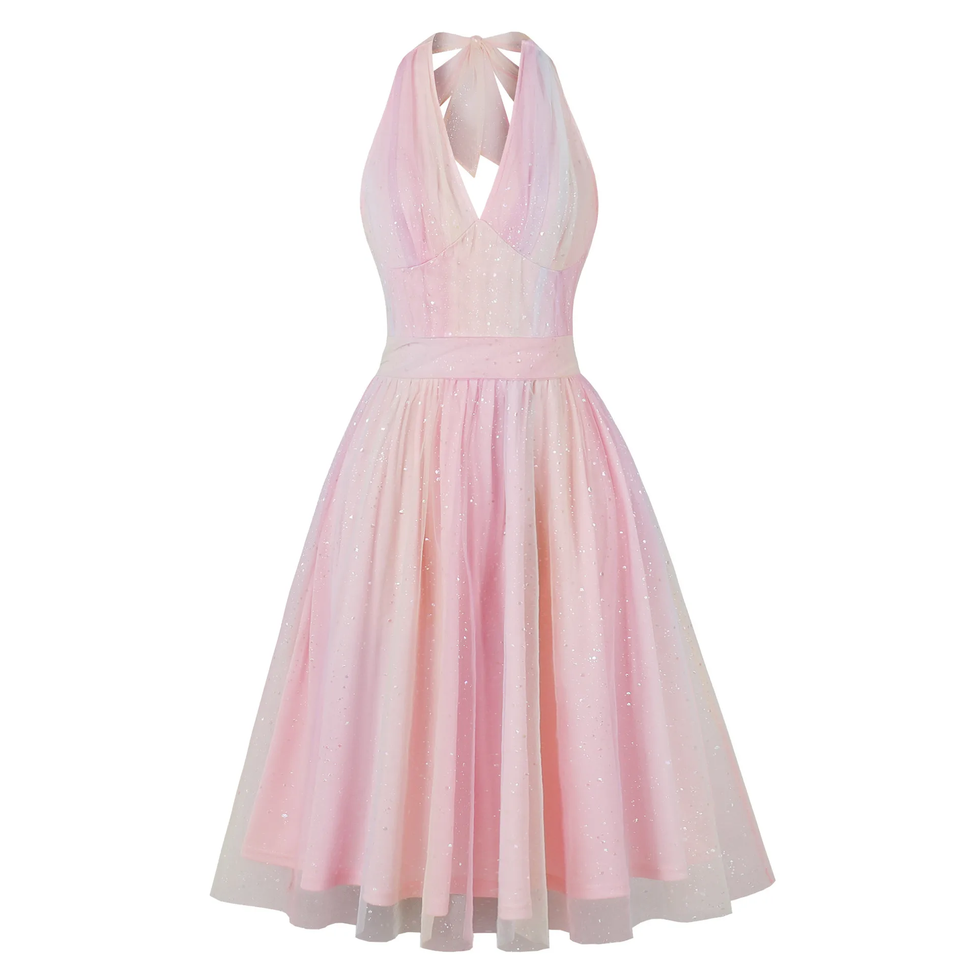 New Vintage Hepburn Style 1950 Party Dress Summer Holiday Beach Sexy Cocktail High Waist Rainbow Dresses