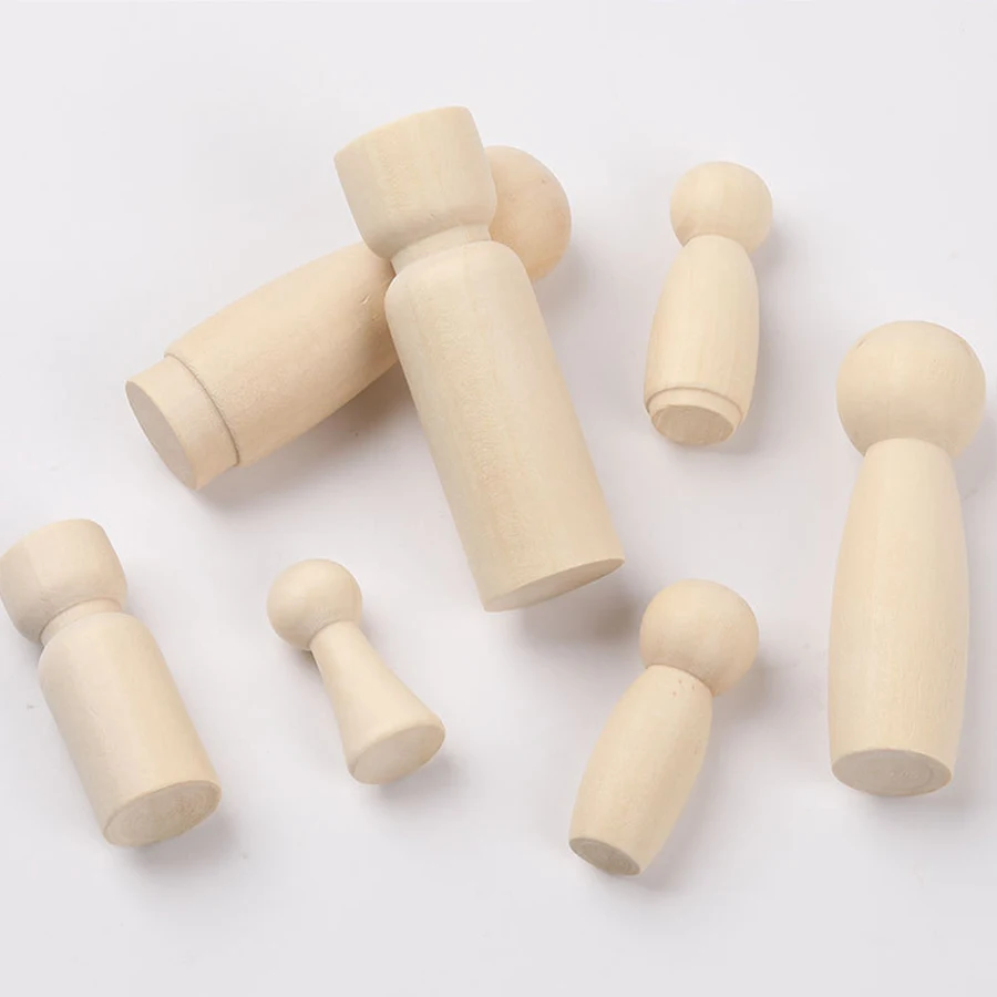 ABCPICK 50pcs Diy Children'S Painted Wooden Doll Box With Original Wood Color Puppet Person Creative Graffiti Toy Decoration