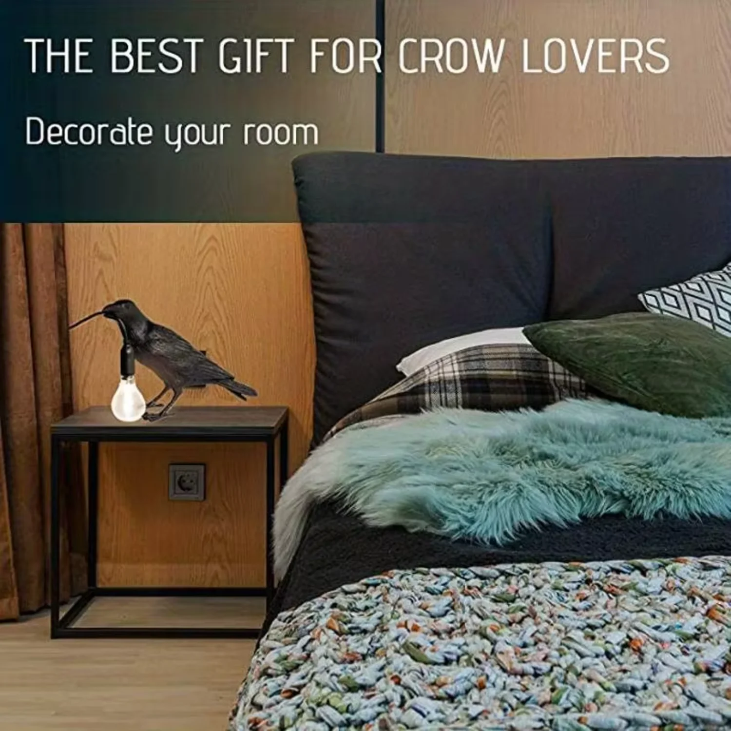 لمبة E14 مع المكونات القوطية الغراب مصباح خمر الراتنج الطيور مصباح منضدة، مكتب، غرفة المعيشة مزرعة الفن نمط #4