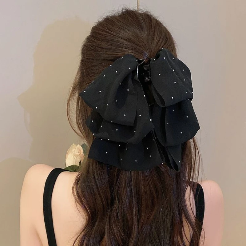 2024 New Chiffon Multi Layer Spring Autumn Black Hair Grip Clip Female Elegant Hair Claw Girls Hairpins Headwear Accessorieies