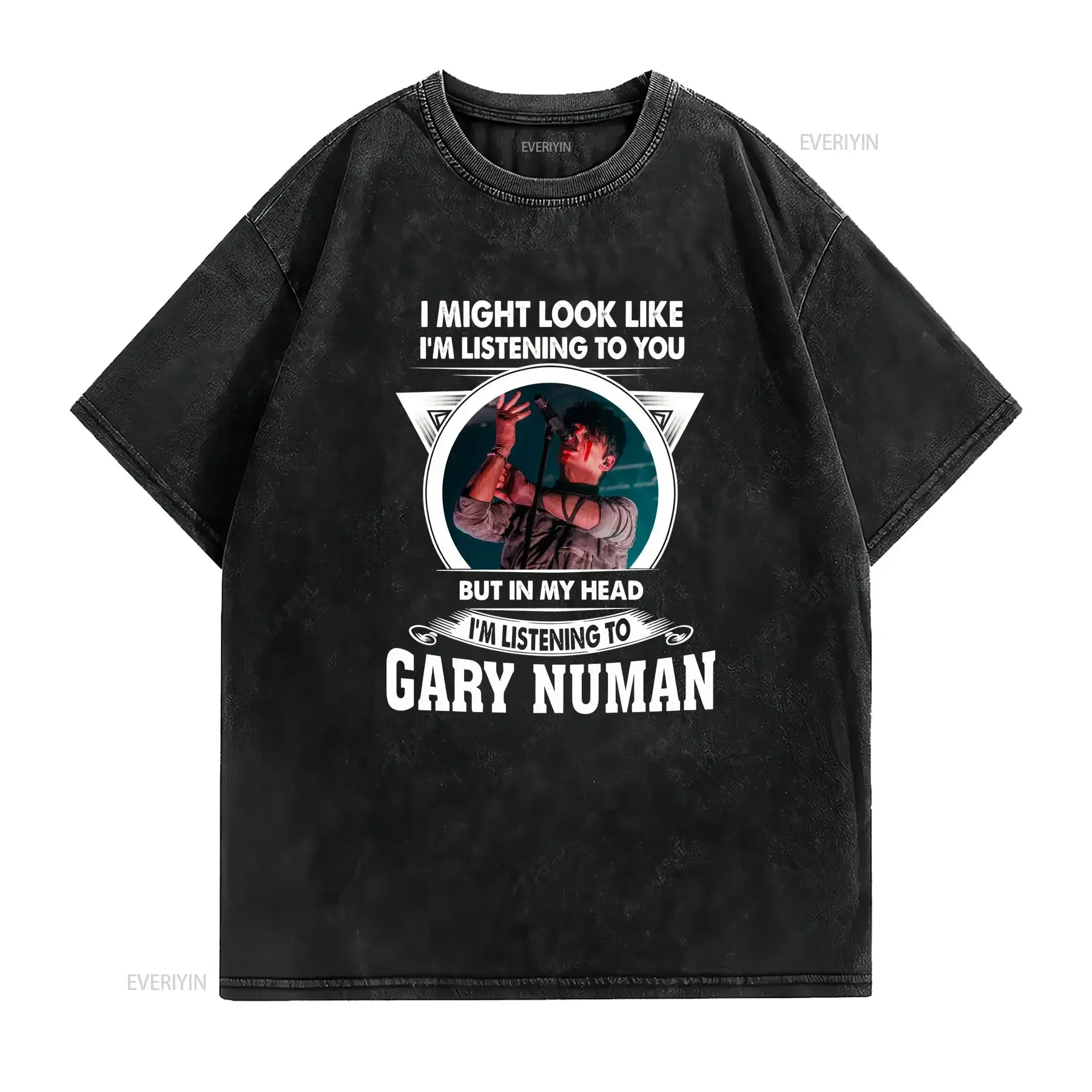 New LISTENING TO GARY NUMAN Black S 234XL T Shirt E604 vintage Washed Breathable Versatile homme Stylish Slightly fashion