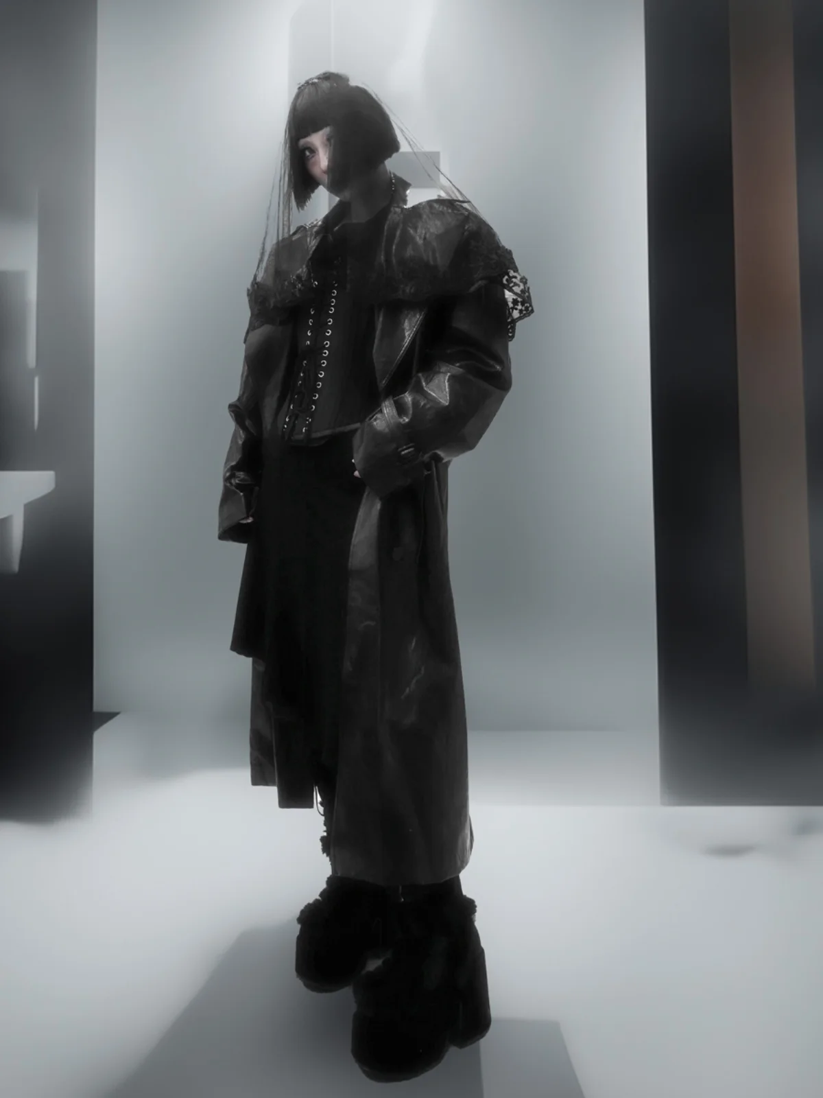 SDP27 대형 패딩 숄더 레트로 밝은 가죽 루즈 코트 자켓 스트리트 스타일 긴팔 겨울 아우터 여성 패션