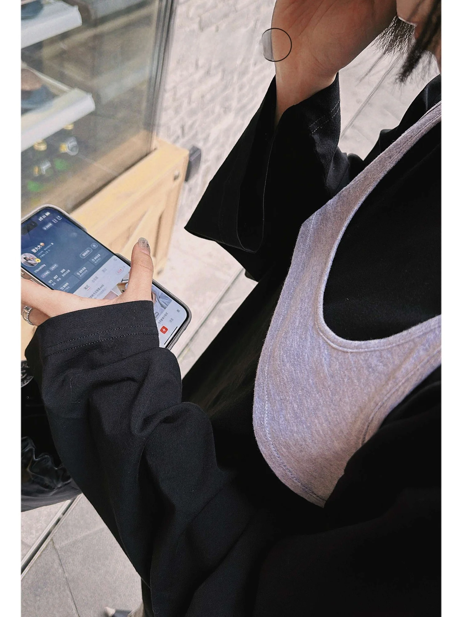 

Tang Jialing Sister "Attitude" Sli Design Sense Layered Top Baatone Stand Fit Long Sve Cotton Ladies T-irt