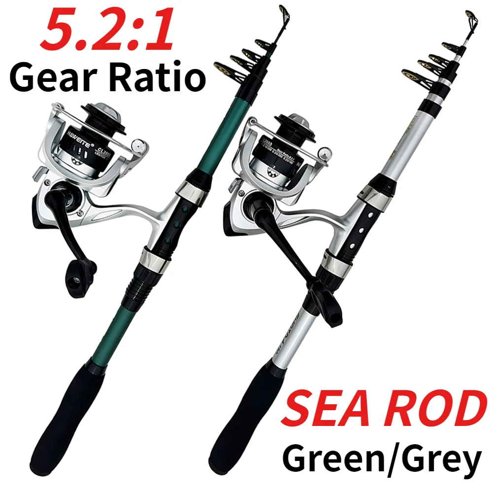 

Spinning Sea Fishing Rod Combo 1.8M Portable Travel Telescopic Pole and 5.2:1 Gear Ratio Baitcasting Reel Pesca for Carp Bass