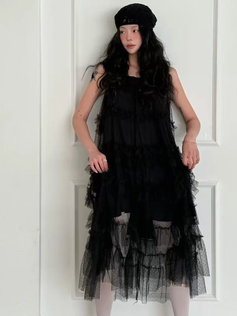 

Korean Sle Lace Trim Me Splice Summer New Sweet Aosphere Polka Dot Cake Long Dr Women's Svel Dr Midi Skirt