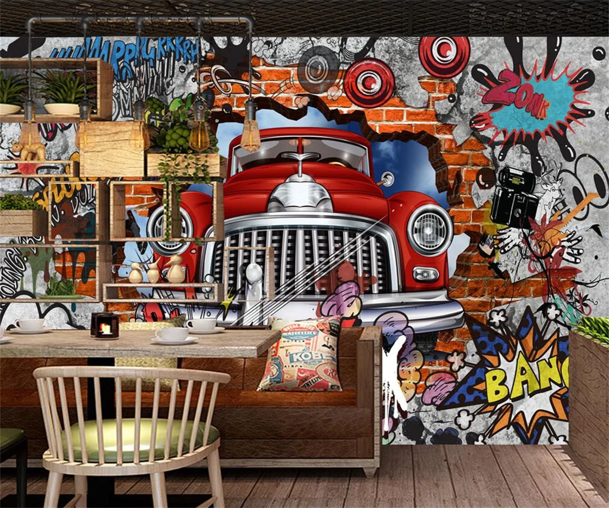 

Custom wallpaper retro nostalgic European 3D brick wall car graffiti large decorative mural 3d wallpaper