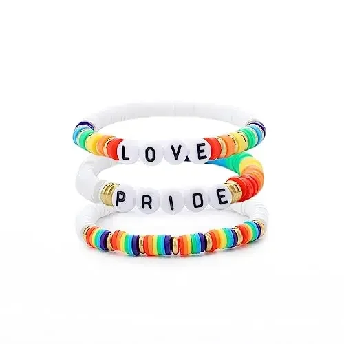 

Retro Rainbow Multilayer Polymer Clay Bracelet Couple Fashion Color Sticky Beads English Bracelet Three Sets Boys Girls Gifts