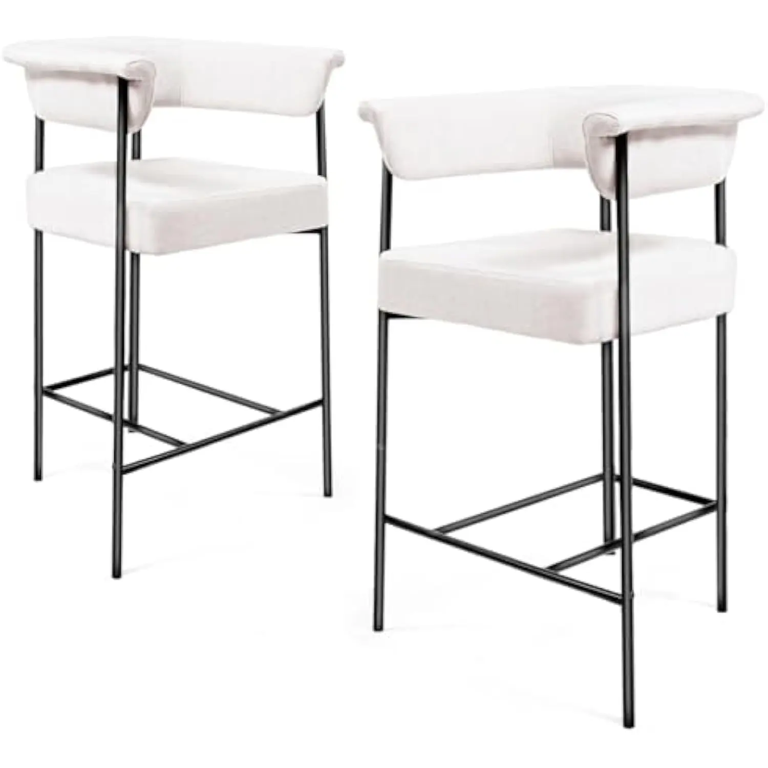 

26 Inch Barrel Counter Height Bar Stools With Back And Arms, Modern Linen Fabric Upholstered Barstools, Counter Stools Set of 2