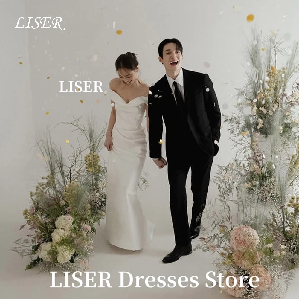

Liser Sweetheart Korea Wedding Dresses Photo Shoot Soft Satin Floor Length Bridal Gowns Corset Back Customized웨딩드레스 Mariage