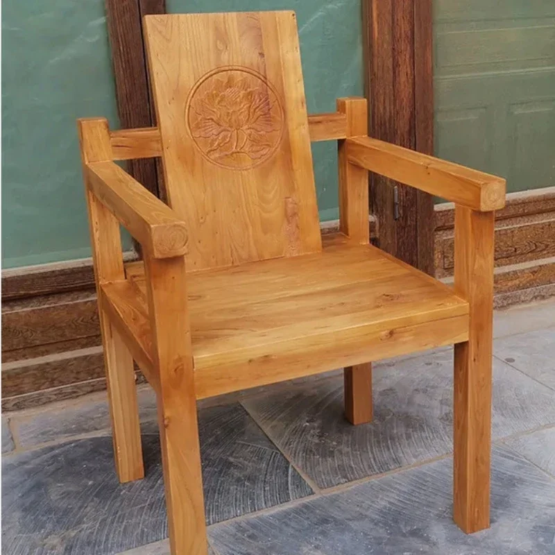 Old Elm Backrest Nostalgic Master Wooden Dining Solid Wood Tea Table And Chair, Weathered Long Bench With Chair