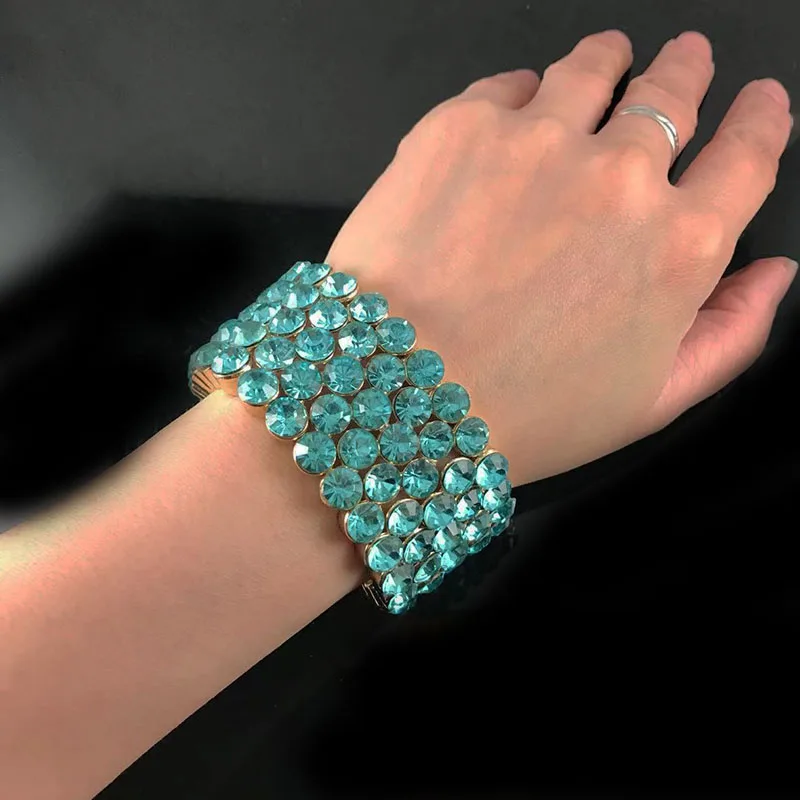 2022  New Fashion Womens Luxury Color Crystal Bracelets High Quality Elastic Wide Bracelets