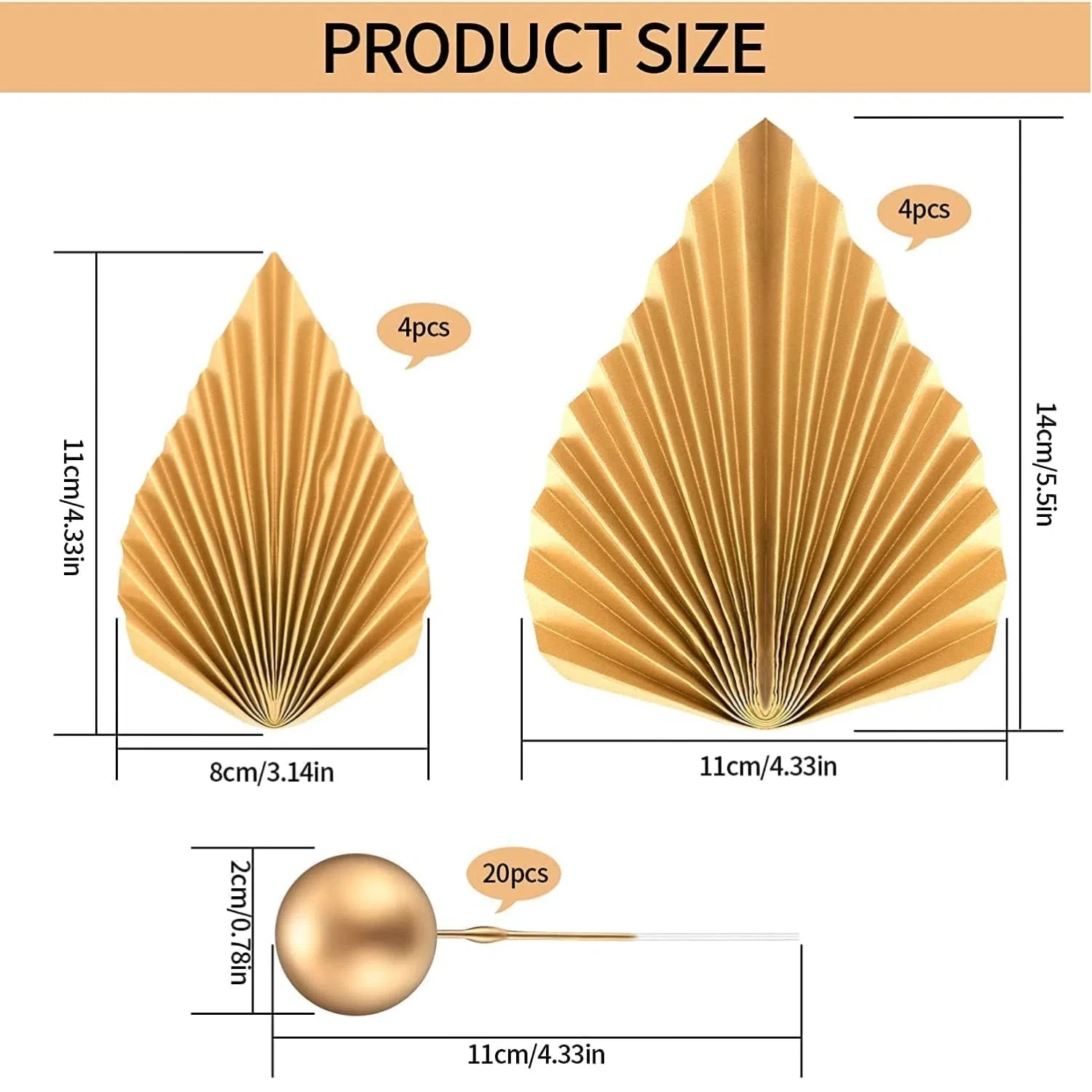 كرات ذهبية من القبعات العالية للكعك ، أوراق النخيل ، ديكورات ، ديكورات لأعياد الميلاد ، استحمام الطفل ، ديكور حفل الزفاف ، 28 بوصة