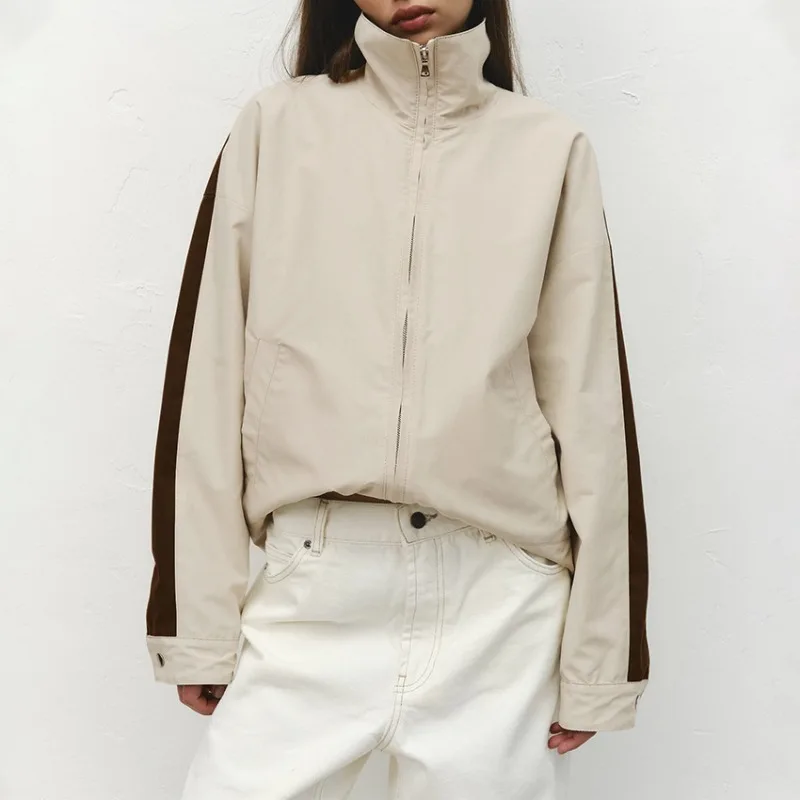 Women Colorblock Zip Up Jacket High Neck Long Sleeve Fall Winter 2026 New Fashion Commute Versatile Lightweight Casual Outerwear