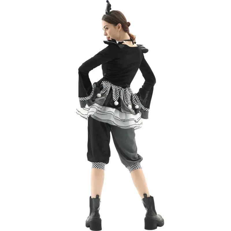 هالوين زوجين رجل امرأة سوداء الشر المهرج تأثيري مجنون مضحك بوكر السيرك زي كرنفال عرض مسرحي حفلة تنكرية مجموعة