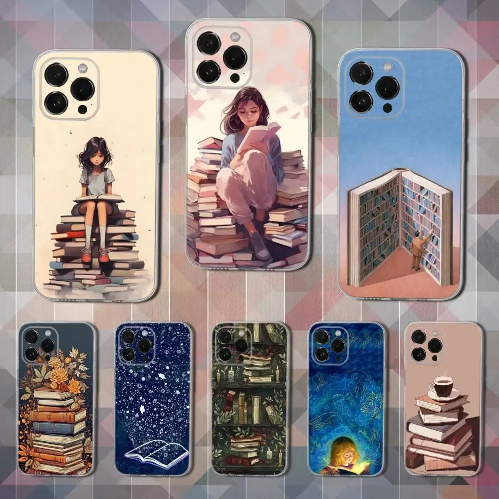 

Read Art illustration Books Phone Case For iPhone 16,15,14,13,12,11 Pro,Max,Plus,X,XS,XR,SE,Mini Transparent Soft Cover