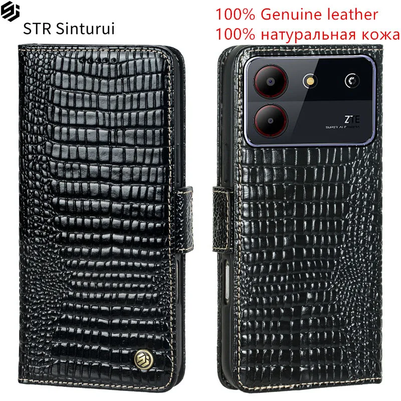 

STR Genuine leather lizard grain card Slot Wallet Cover For ZTE Blade A54 A53 Plus A52 A51 A31 Lite Flip shockproof phone Case