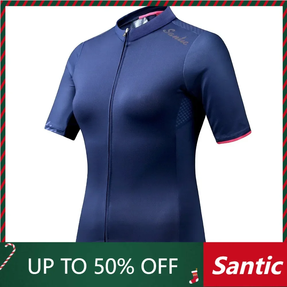 Santic Cycling Jersey Women Short Sleeve Road Bike Jersey Anti-slip Powerband Breathable Quick-Dry Tops Shirts K9L2082N