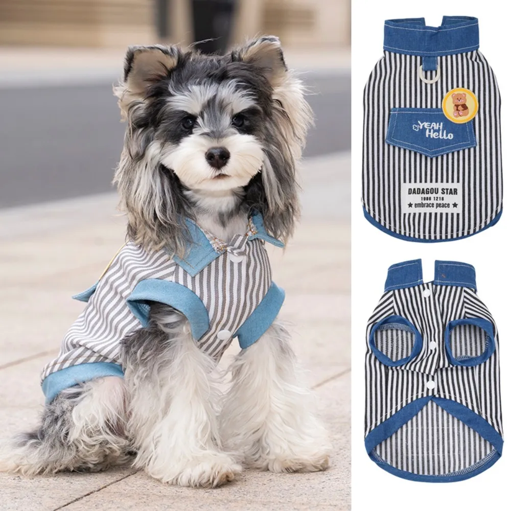 Spring Striped Pet Dog Denim Vest, Shih Tzu Clothes for Small Dogs, Yorkshire Terrier, Puppy Jeans Jacket, Chihuahua Apparel