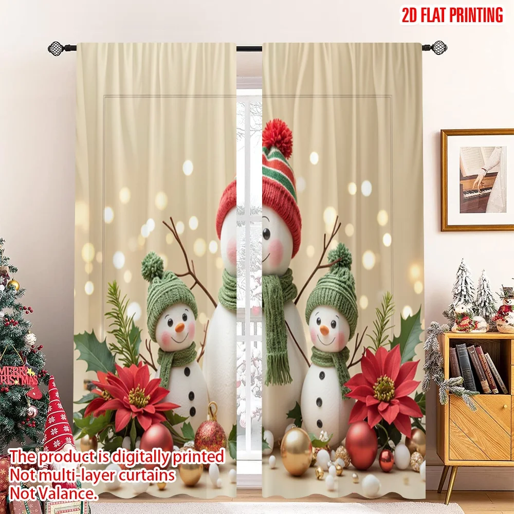 

2pcs 2D flat printing Merry Christmas Popular Drapes Christmas Snowman Family Festive Celebration 100% Polyester Without
