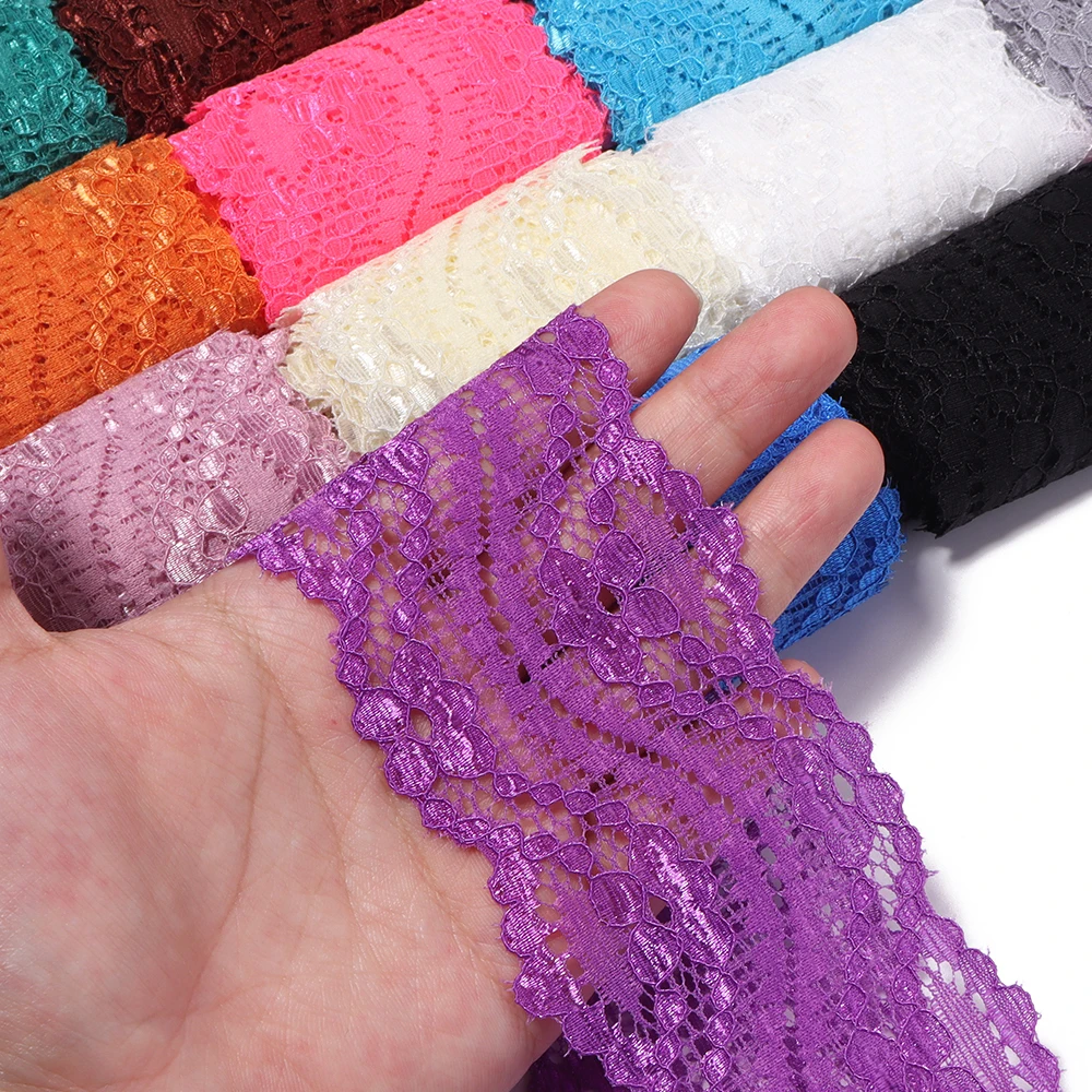 2 Yards 6cm Elastisches Hohlblumen-Besticktes Spitzenband Bunte Spitzenborte DIY Kleidung Nähen Hochzeitskleid Dekoration – Detail 4