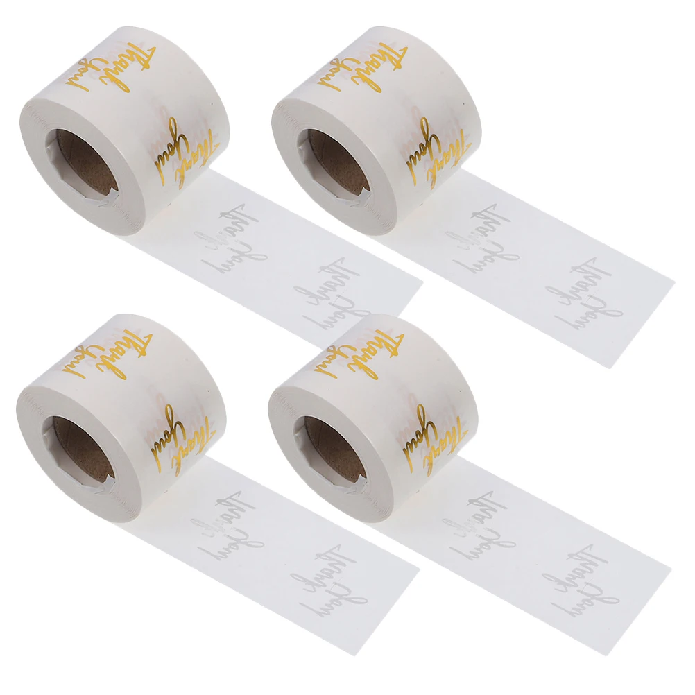 

4 Rolls Transparent Gold Thank You Stickers Round Labels for Gift Packaging Business Use Sealing Envelopes Boxes Present