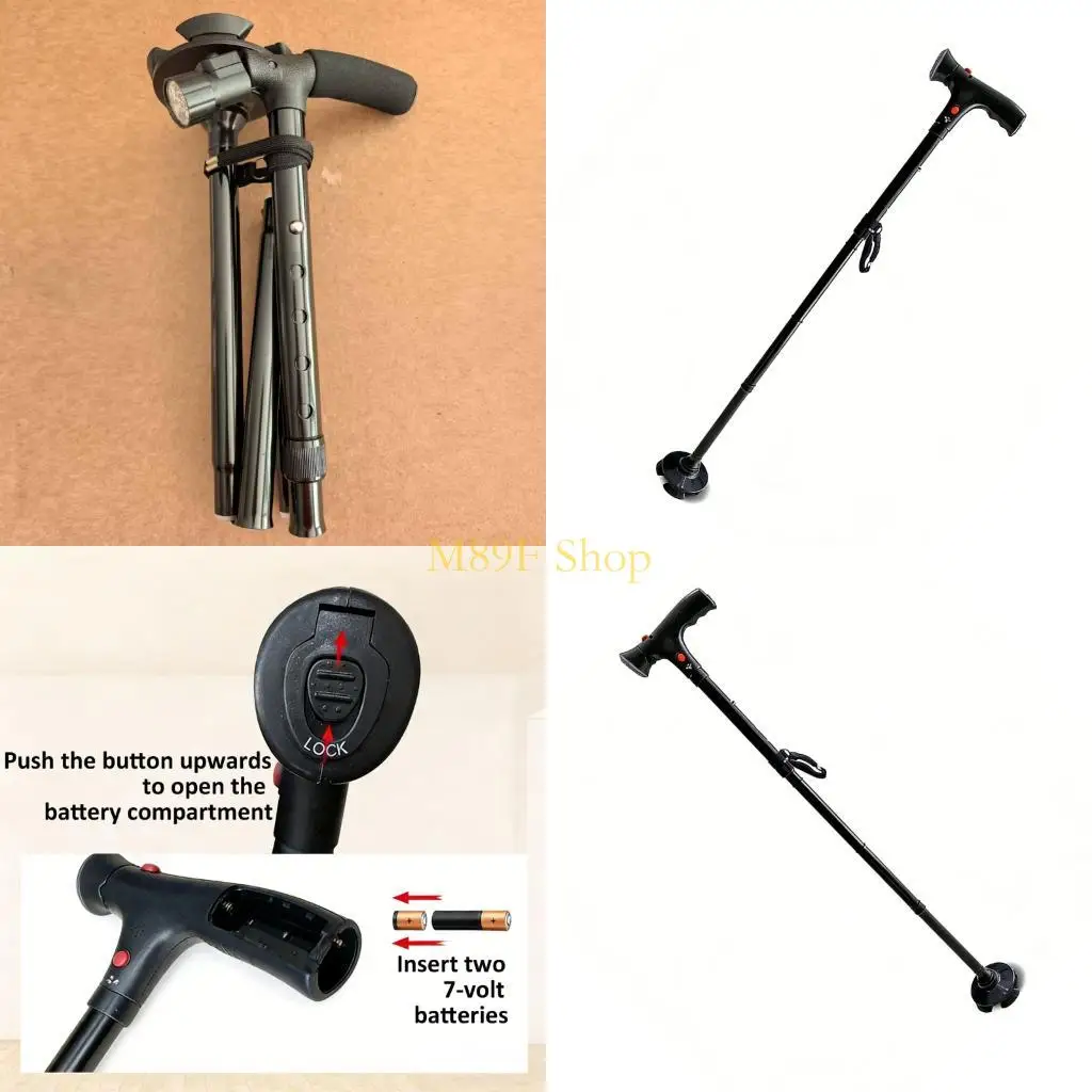 M89F Ergonomic Grip Walking Four Leg Assist with Lighting and Crisis Warning Structure for Senior Motion