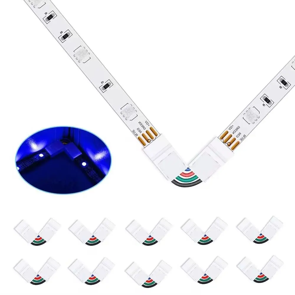10 sztuk 4-pinowych złączy w kształcie litery L Regulowany kąt 90 stopni Narożne złącza taśm LED do taśm LED o szerokości 10 mm 5050 RGB