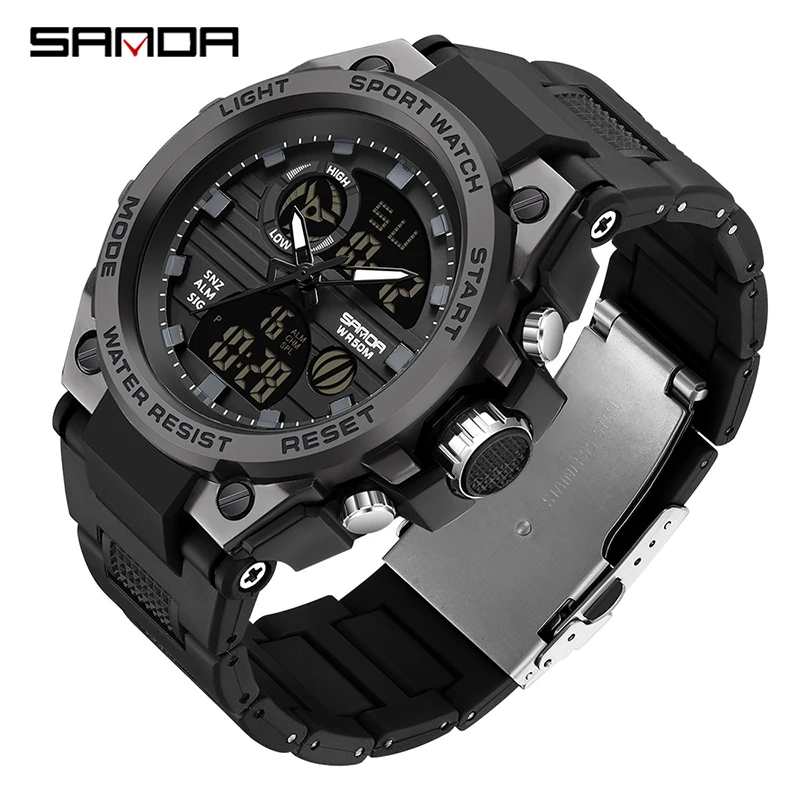 Fashion Sanda Sport Watches Men Military Quartz Man Waterproof Dual Display Led Digital Wristwatch For Clock Relogios Masculino