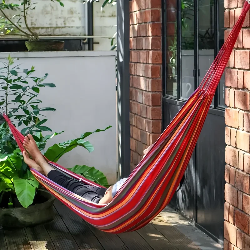 Trendy Striped Outdoor Hammock with Safety Upgrade - Anti- Tipping Design for Double Stability, and Portable Storage for Easy C