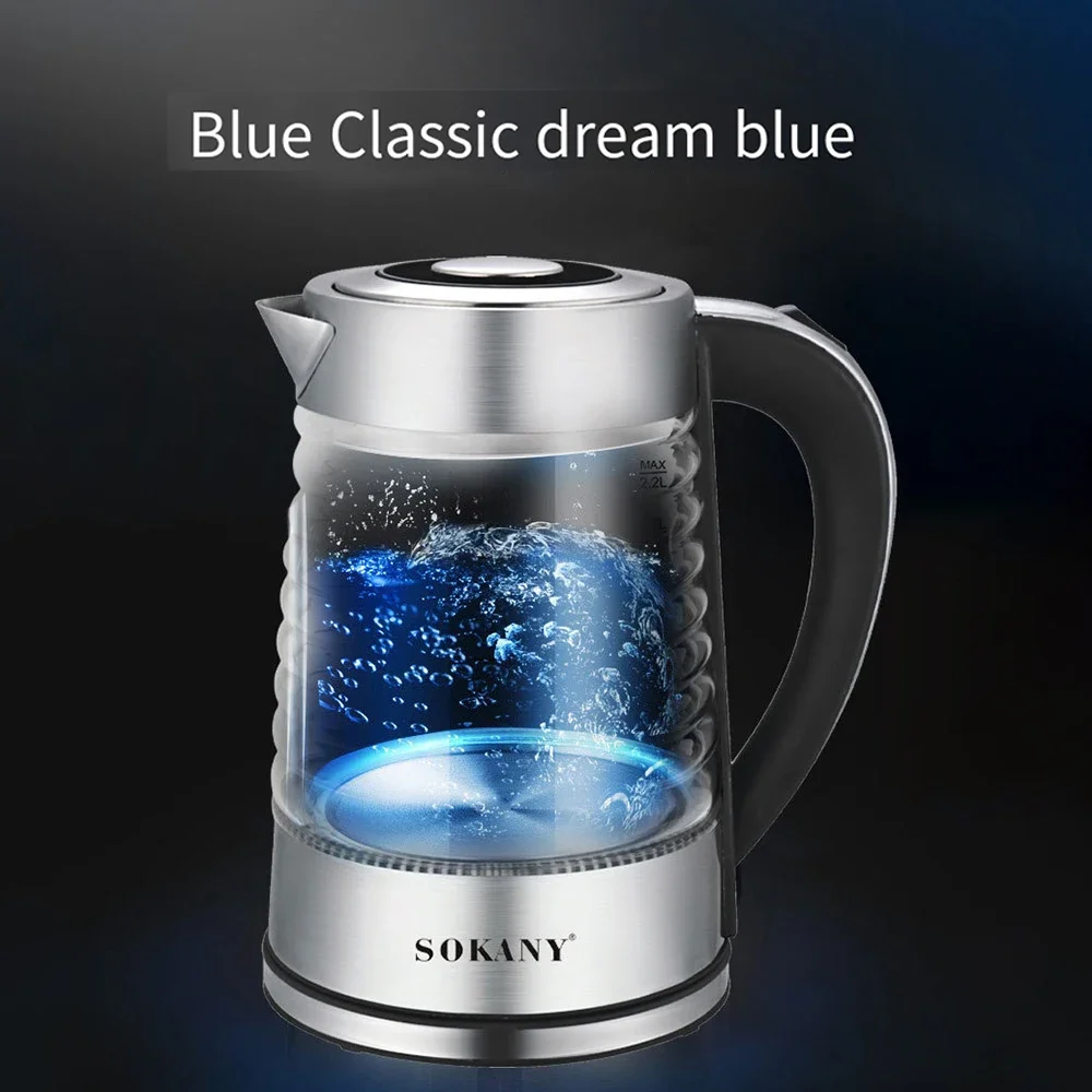 for Household Boiling Water, Coffee, Tea Portable Electric Kettle Glass Stainless Steel Quick Cook Cool Touch Suitable