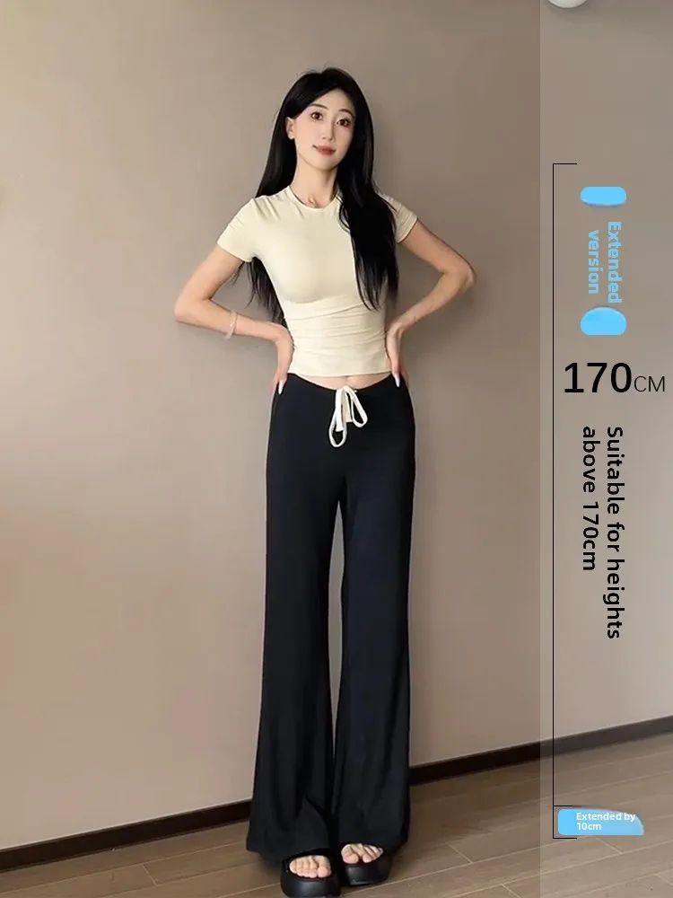 

Женские летние повседневные брюки с высокой талией и широкими штанинами, новый дизайн, свободный крой, на шнурке, в корейском стиле