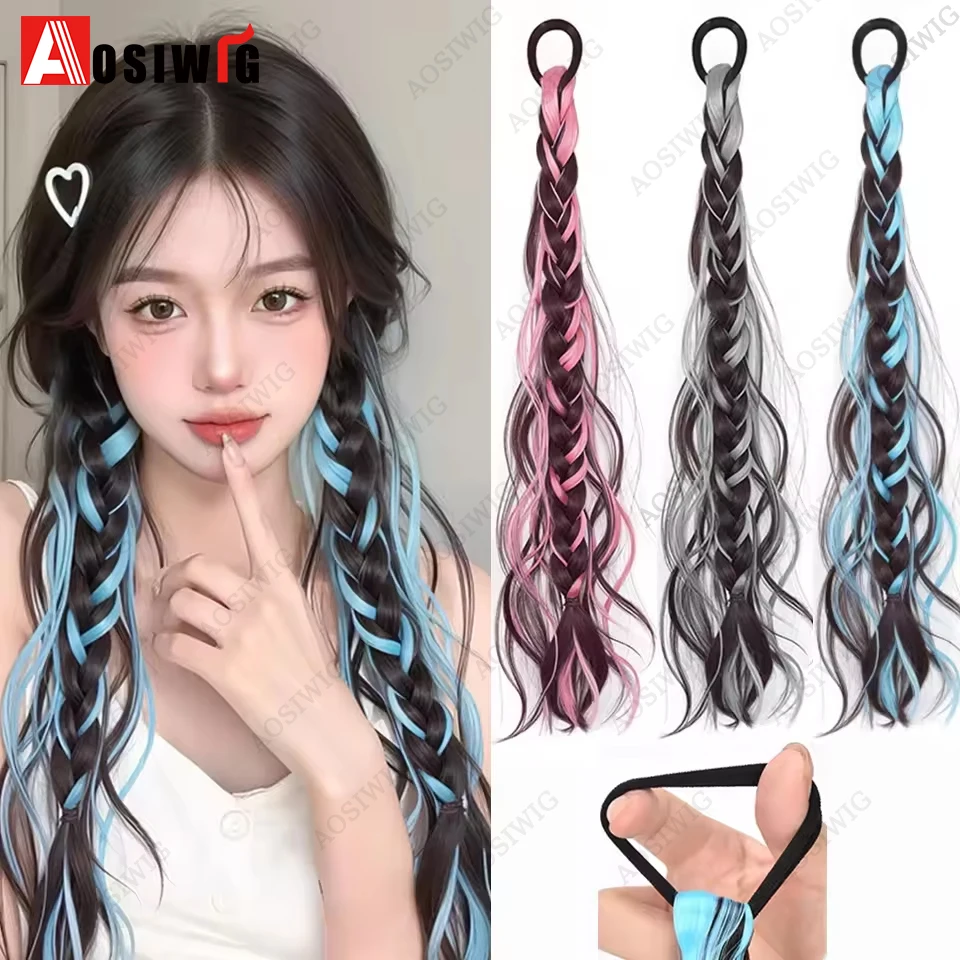 

Elasticity Rubber Ponytail Extension with Elastic Hair Tie Synthetic Highlight Braiding Hair For Girls Crazy Hair Day Brave Hair