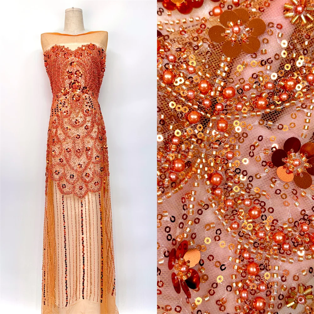 

Африканская кружевная ткань высокого качества, 5 ярдов, нигерийская элегантная 3D вышитая кружевная ткань с блестками и бусинами для праздничного платья