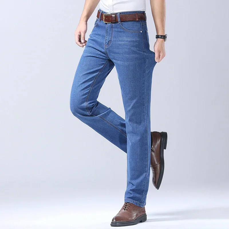 2024 Spring and Autumn New High-waist Jeans Men Loose Straight Leg Summer Thin Men High-waist Casual Elastic Pants Men 28-42Size